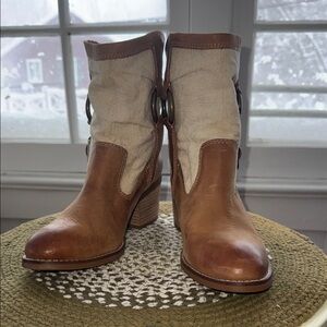 Lucky Brand Boxer Santiago Leather Fabric Slouch Boots Southwest Boho 9M